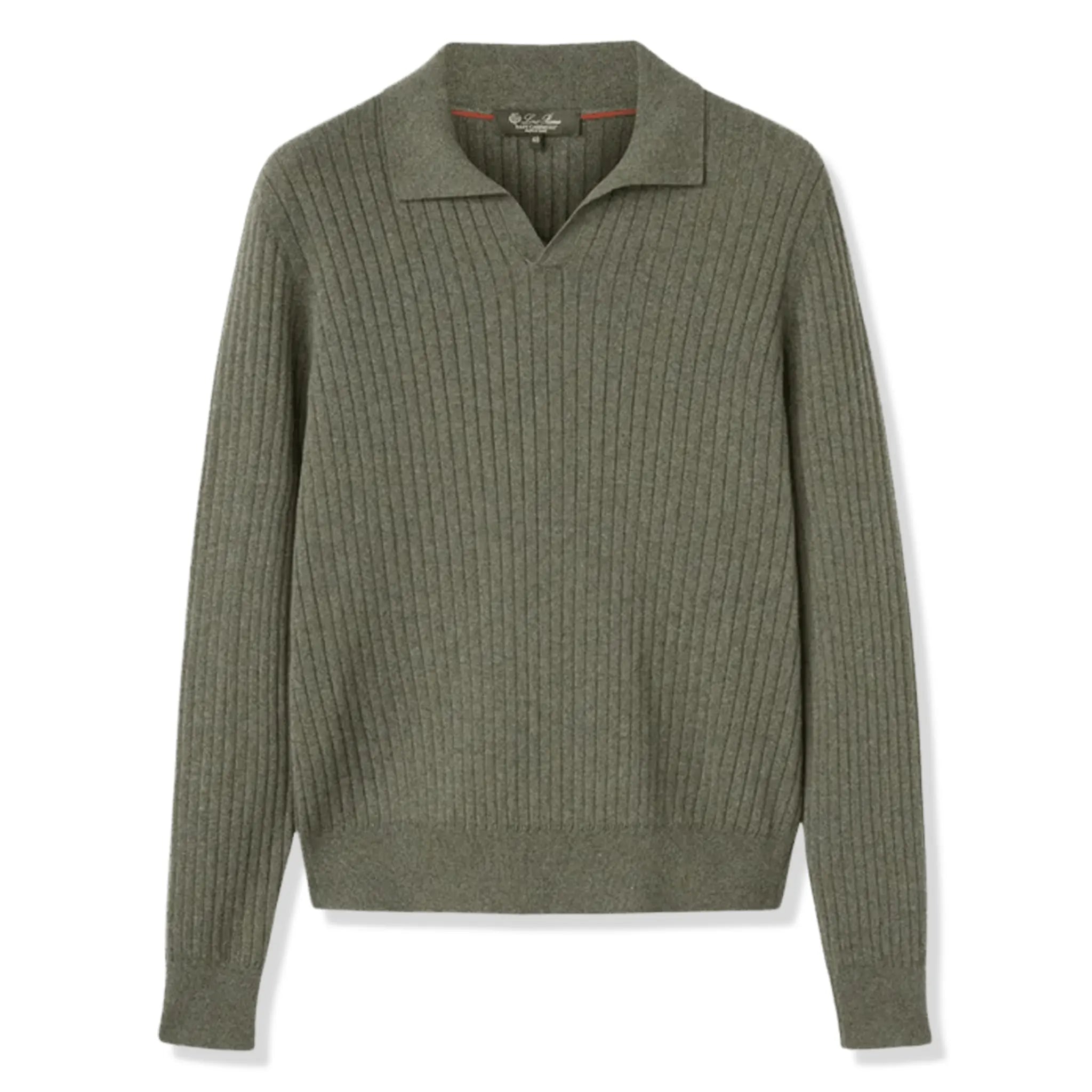 Front View of Loro Piana Lexington Baby Cashmere Dusky Moss Melange Polo Shirt FAO3673